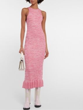 Ganni Pink Marled Ribbed Maxi Dress